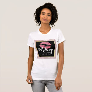 Roze glitter Lips & Roos Gold Leaves Makeup Biz T-shirt