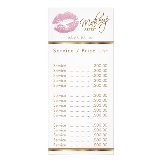 Roze Glitter Lips - Wit - Service / prijslijst Reclamekaart (Voorkant)