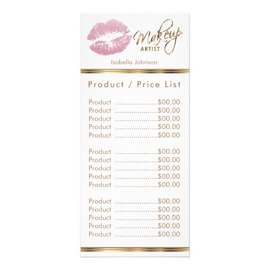 Roze Glitter Lips - Wit - Service / prijslijst Reclamekaart (Achterkant)