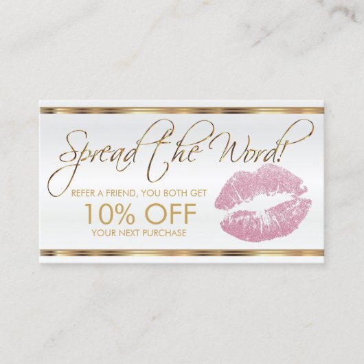 Roze Glitter Lipstick Business Reference Aanbevelingskaartje (Voorkant)