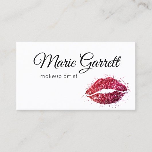 Roze glitter Lipstick Kiss Visitekaartje (Voorkant)
