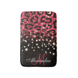 Roze Glitter Luipaard Print en Diamanten Badmat
