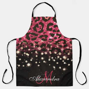 Roze Glitter Luipaard Print en Diamanten Schort