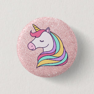 Roze glitter Magische Unicorn Ronde Button 3,2 Cm
