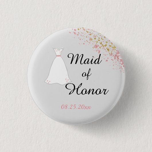 Roze Glitter Maid of Honor Ronde Button 3,2 Cm (Voorkant)