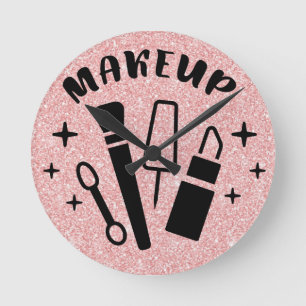 Roze Glitter Make-up Themaprintsalon Ronde Klok