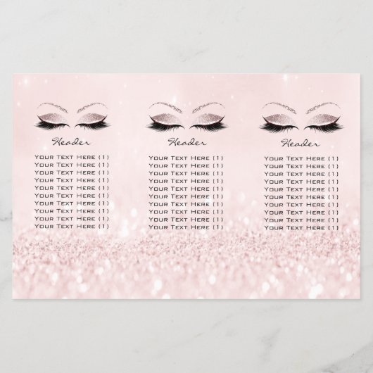 Roze Glitter Makeup Eyes Lashes DL 3 bijsluiter Flyer (Achterkant)