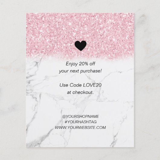 Roze Glitter Marble Business Hartelijk dank voor u (Achterkant)