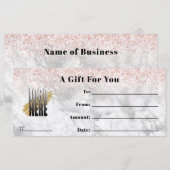 Roze Glitter Marble Logo Business Cadeaubon (Voorkant / Achterkant)
