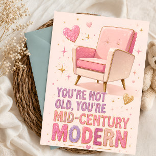 Roze Glitter Mid-Century Modern Verjaardag Kaart