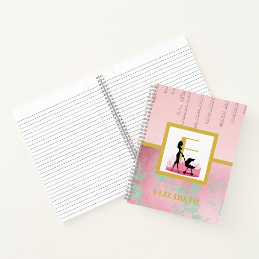 Roze Glitter Mintgroene Nieuwe Baby Moeder Monogra Notitieboek (Binnen)
