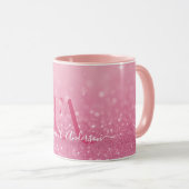 Roze Glitter Mok met aangepaste Initialen en naam (Voorkant rechts)