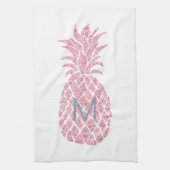roze glitter monogram ananas theedoek (Verticaal)