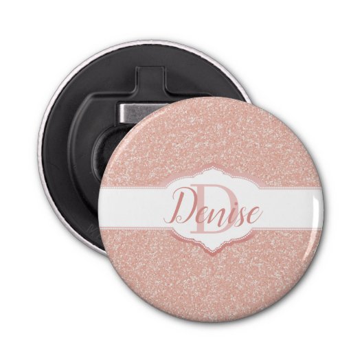 Roze Glitter Monogram Button Flesopener (Voorkant)