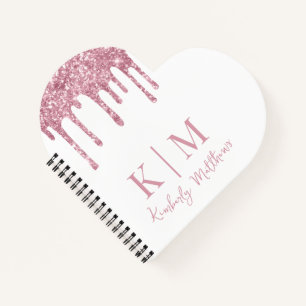Roze Glitter Monogram Initialen op Wit Notitieboek