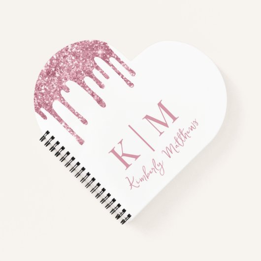 Roze Glitter Monogram Initialen op Wit Notitieboek (Voorkant)