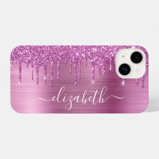 Roze Glitter Monogram iPhone Hoesje (Achterkant horizontaal)