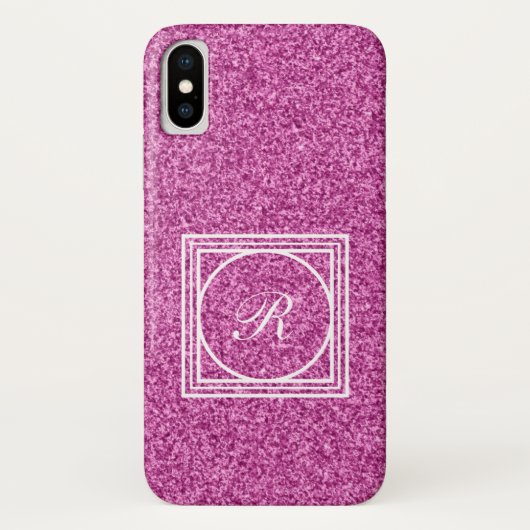 Roze glitter monogram iPhone X hoesje (Achterkant)