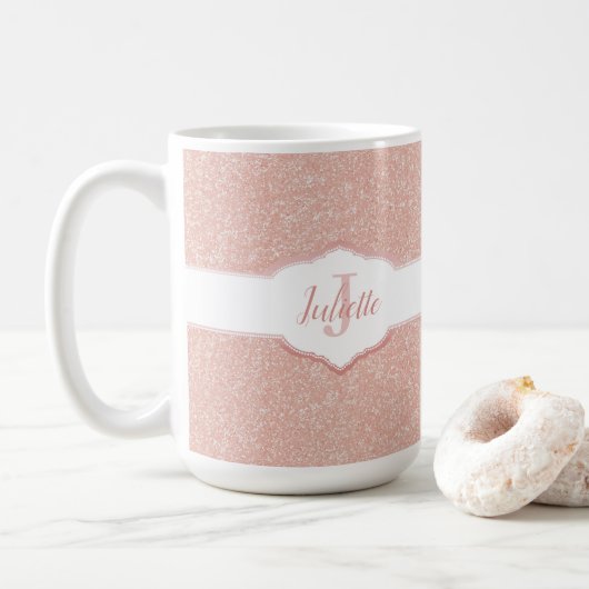 Roze Glitter Monogram Koffiemok (Met donut)