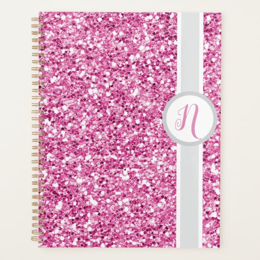 Roze Glitter Monogram Planner (Voorkant)