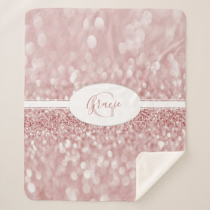Roze Glitter Monogram Sherpa Deken