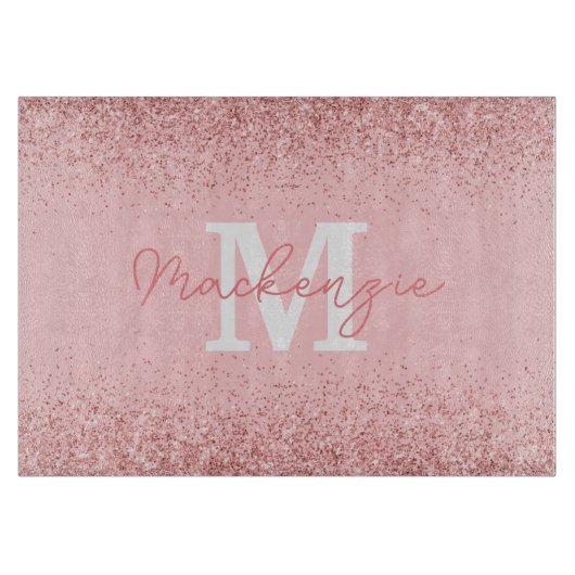 Roze Glitter Monogram Snijplank (Voorkant)