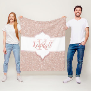 Roze Glitter Monogram Throw Blanket Fleece Deken