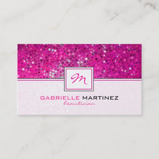 Roze Glitter Mooie Kaart Monogram Visitekaartje (Voorkant)