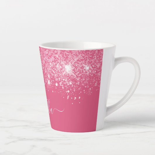 Roze glitter-naamscript stijlvol giro latte mok (Rechts)
