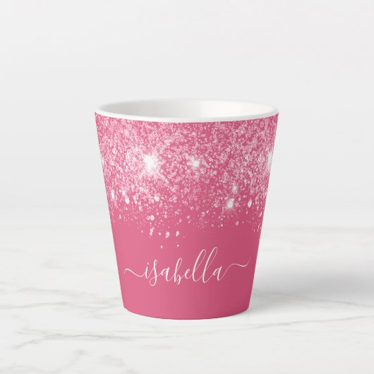 Roze glitter-naamscript stijlvol giro latte mok (Voorkant)