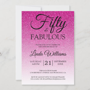 Roze Glitter Ombre 50 en FABULOUS 50ste verjaardag Kaart