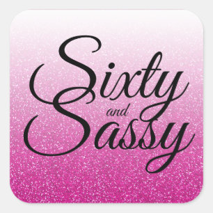 Roze Glitter Ombre 60 en Sassy 60e Verjaardag Vierkante Sticker