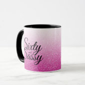 Roze Glitter Ombre 60 en Sassy 60th Birthday Mok (Voorkant links)