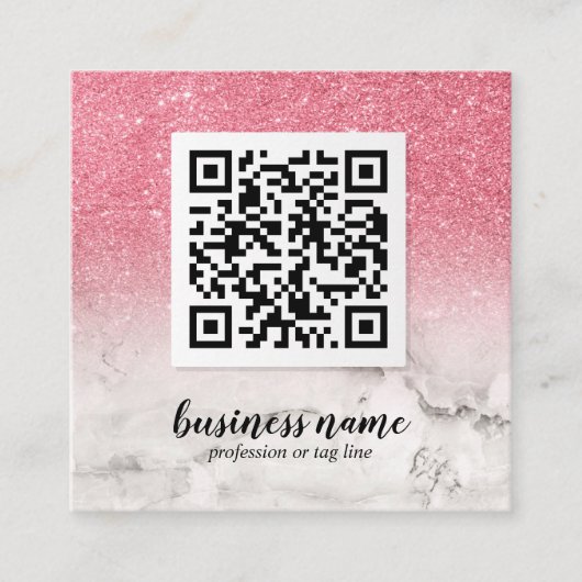 Roze Glitter Ombre Cursive QR CODE sociaal pictogr Vierkante Visitekaartje (Voorkant)