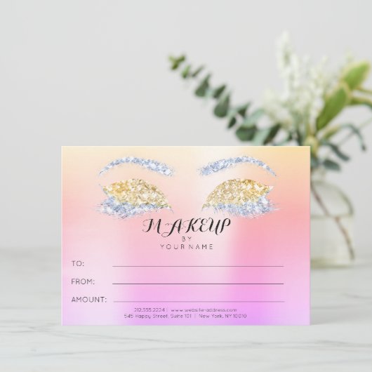 Roze Glitter Ombre Make-up Schoonheidscertificaat (Staand voorkant)