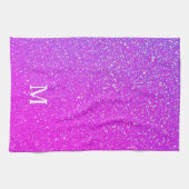 Roze Glitter Ombre Monogram Initial Cute Theedoek (Horizontaal)