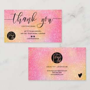 Roze glitter ombre script logo order bedankt visitekaartje