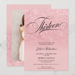 Roze glitter ombre sparkles chic script Dertien Kaart