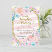 Roze glitter Onze kleine pompoen 1e verjaardag Kaart (Staand voorkant)