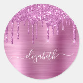 Roze Glitter op maat Ronde Sticker (Voorkant)