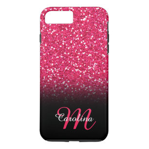 Roze glitter, op maat van naam en monogram iPhone 8 plus / 7 plus hoesje