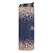 Roze glitter op Navy Blue Bridesmaid Name Thermosbeker (Gedraaid links)