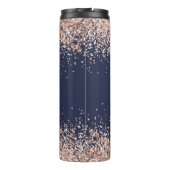 Roze glitter op Navy Blue Bridesmaid Name Thermosbeker (Achterkant)