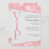 Roze Glitter op Satijn Glamoureuze VIP Party Kaart (Voorkant / Achterkant)