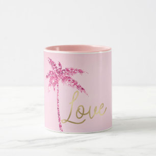 Roze Glitter Palm Tree Ombre Goud Liefde Mok