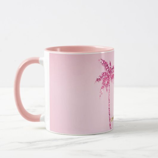 Roze Glitter Palm Tree Ombre Goud Liefde Mok (Links)