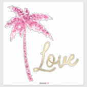 Roze Glitter Palmboom Gouden Liefde Sticker (Vel)