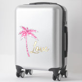 Roze Glitter Palmboom Gouden Liefde Sticker (Koffer)