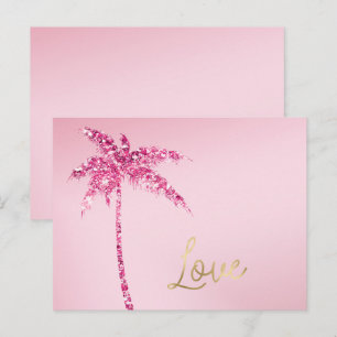 Roze Glitter Palmboom Ombre Goud Liefde Briefkaart