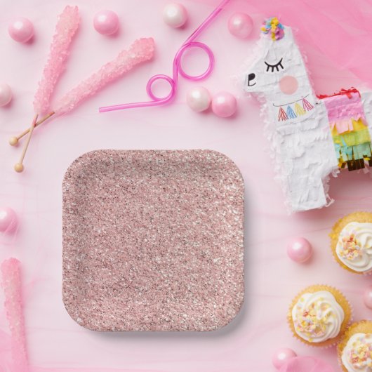 Roze glitter papieren bordje (Feest)
